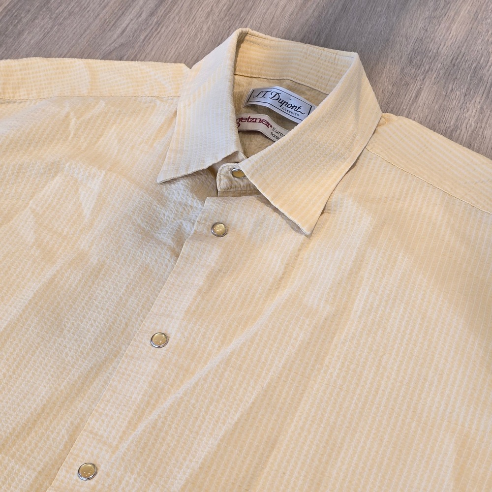 Vintage ST Dupont Classics Mens Short Sleeve Button Down Shirt Yellow Large